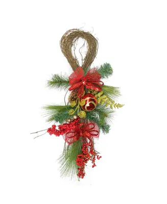 Northlight 28" Red Ornament and Berry Gold Glittered Christmas Teardrop Swag - Unlit
