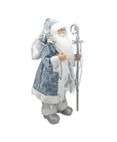 Northlight 25" Ice Palace Standing Santa Claus in Blue and Silver Holding A Staff Christmas Figure