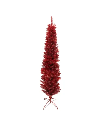 Northlight 6' Red Artificial Tinsel Pencil Christmas Tree - Unlit