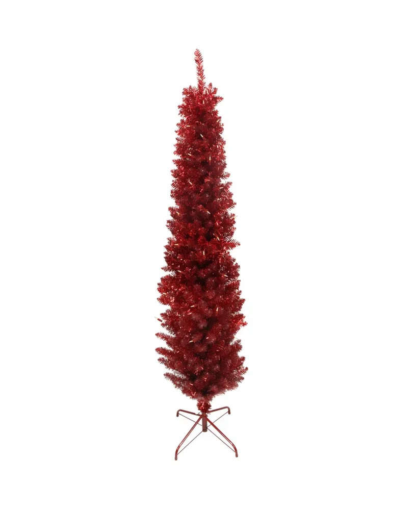 Northlight 6' Pre-Lit Red Tinsel Artificial Christmas Tree- Clear Lights