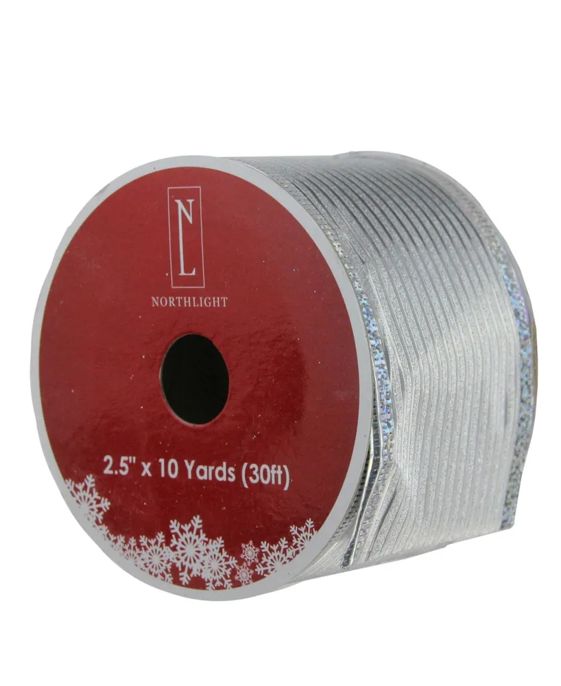 Northlight Pack of 12 Shimmery Silver Horizontal Wired Christmas Craft Ribbon Spools - 2.5" x 120 Yards Total