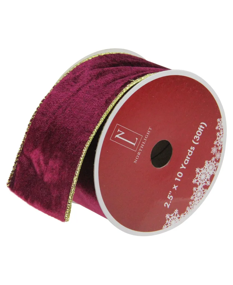 Northlight Pack of 12 Solid Wine Red Gold Wired Christmas Craft Ribbon Spools - 2.5" x 120 Yards Total