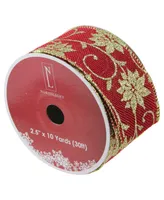 Northlight Pack of 12 Cranberry Red and Gold Poinsettia Burlap Wired Christmas Craft Ribbon Spools - 2.5" x 120 Yards Total