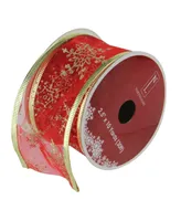 Northlight Pack of 12 Cranberry Red and Gold Glitter Snowflakes Wired Christmas Craft Ribbon Spools - 2.5" x 120 Yards Total