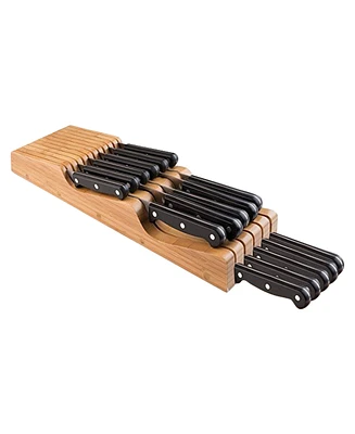 Bambusi In-Drawer Knife Block - Bamboo Knife Drawer Organizer for Kitchen | Fits 5 Long + 6 Short Knives