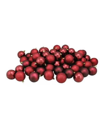 Northlight 60ct Burgundy Red Shatterproof 4-Finish Christmas Ball Ornaments 2.5" 60mm