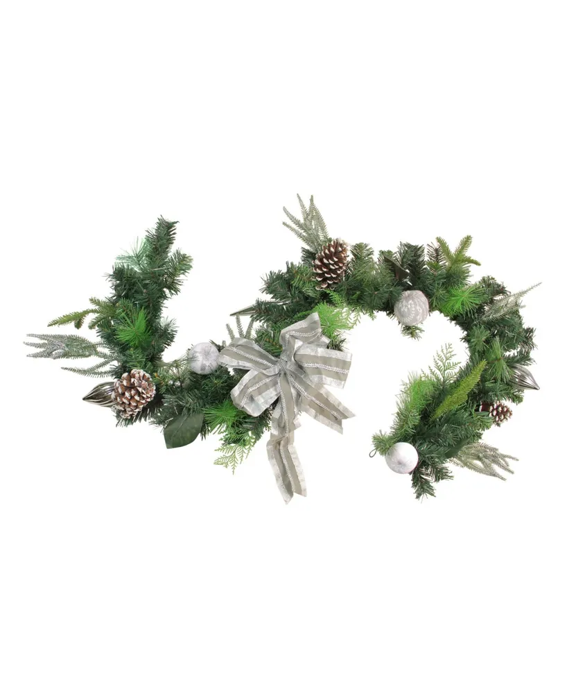 Northlight 6' x 11" White and Silver Bow and Pine Cone Artificial Christmas Garland - Unlit