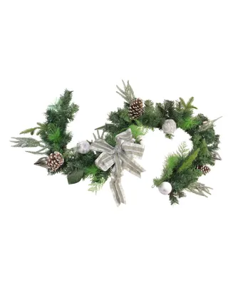 Northlight 6' x 11" White and Silver Bow and Pine Cone Artificial Christmas Garland - Unlit