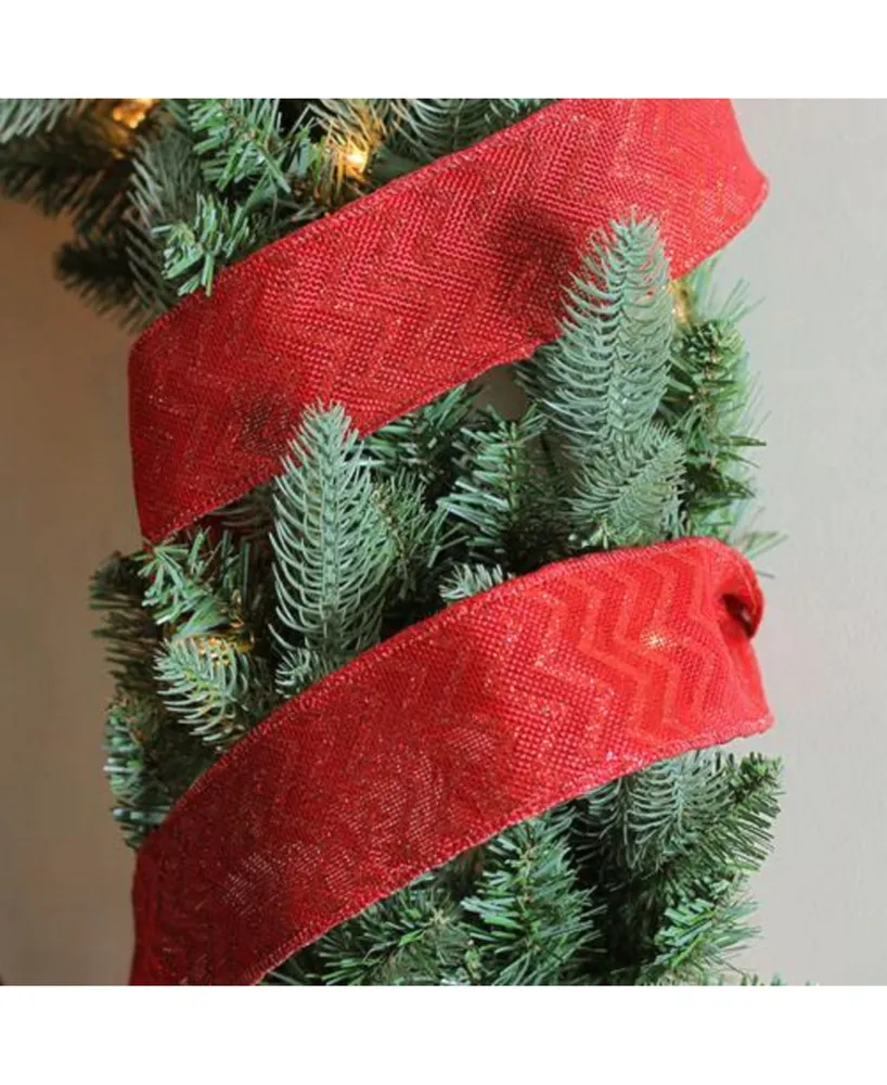 Northlight Wine Red Glitter Chevron Burlap Wired Christmas Craft Ribbon 2.5" x 10 Yards