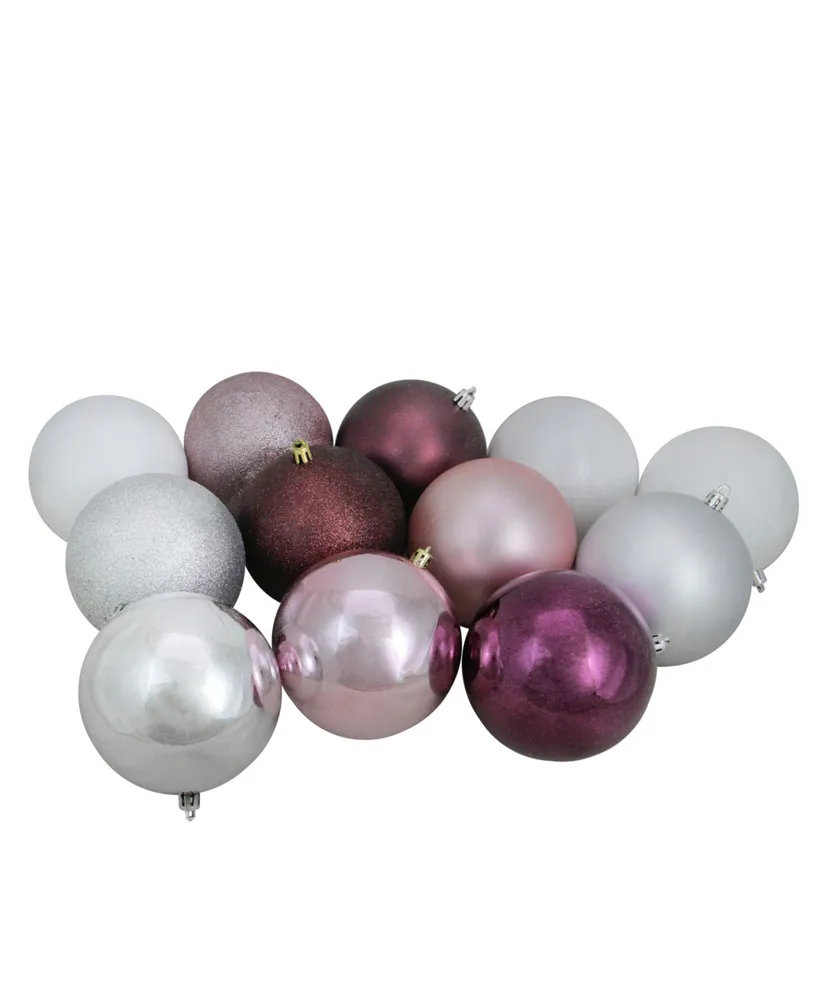 Northlight 32ct Blush Pink/Mulberry/Silver/White Shatterproof 3-Finish  Christmas Ball Ornaments 3.25