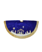 Northlight 48" Blue and Gold Nativity Scene Christmas Tree Skirt with Gold Border