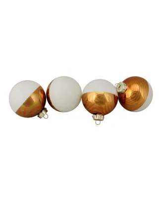 Northlight 4ct Shiny White and Gold Color Block Christmas Glass Ball Ornaments 3.25" 80mm