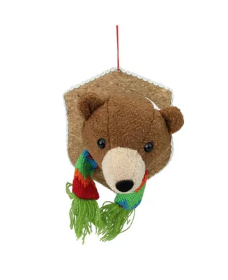 Northlight 5" Brown and Beige Stuffed Bear Head Plaque Christmas Ornament