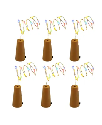 Lumabase Battery Operated Wine Cork Multicolor Fairy String Lights, Set of 6