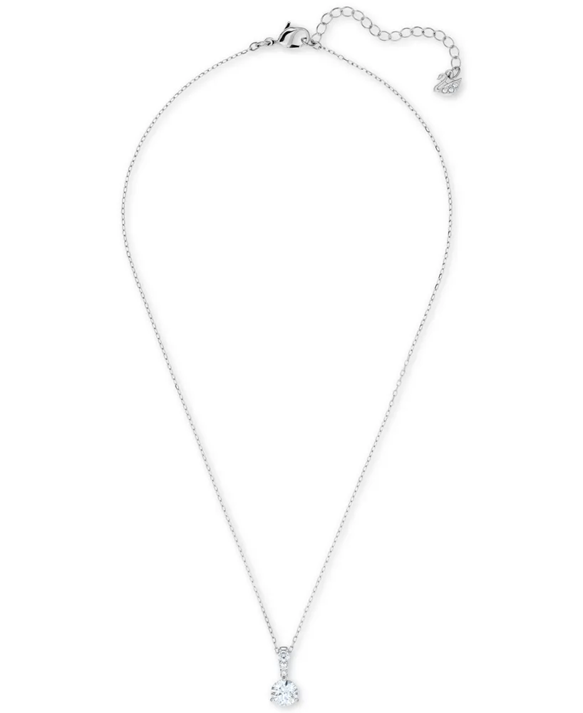 Swarovski Silver-Tone Crystal Solitaire Pendant Necklace, 14-7/8" + 2" extender