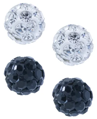 Crystal 4mm 2-Pc Set Pave Stud Earrings Sterling Silver, Available Black and White or Red