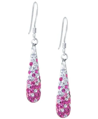 Pave Two Tone Crystal Teardrop Earrings Set Sterling Silver. Available Clear and Blue, Black, Pink or Red