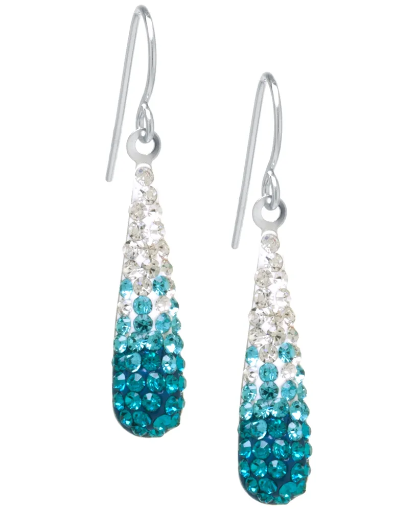 Pave Two Tone Crystal Teardrop Earrings Set Sterling Silver. Available Clear and Blue, Black, Pink or Red