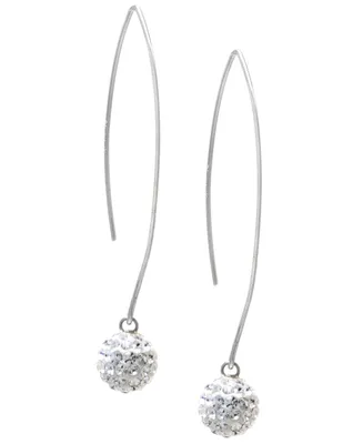 Pave Crystal Ball on a Thread Wire Earrings Set Sterling Silver. Available Clear, Dark Blue or Red