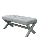 Inspired Home Louis Tufted Nailhead Bench with X-Legs