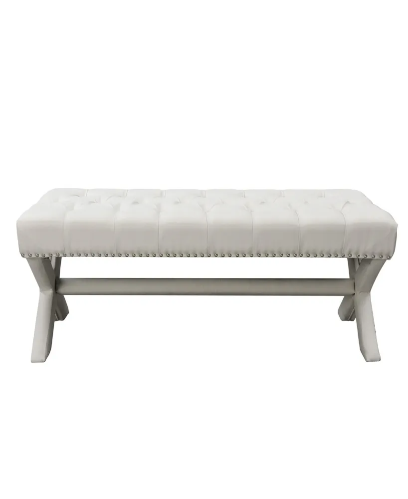 Inspired Home Louis Tufted Nailhead Bench with X-Legs