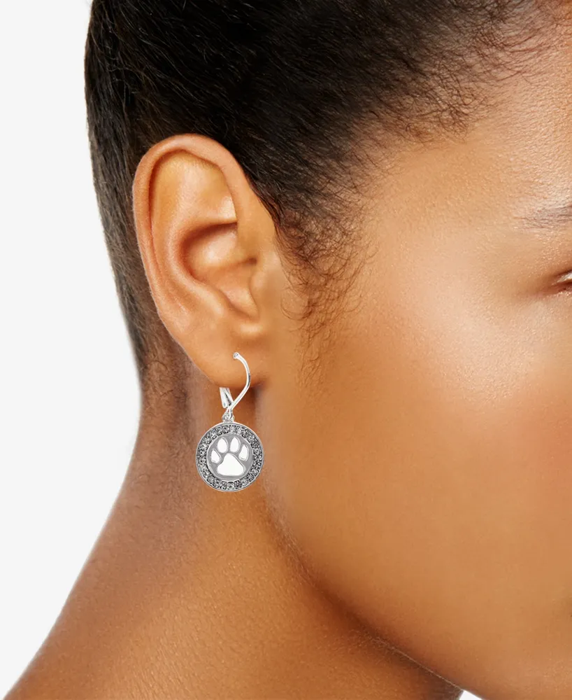 Pet Friends Jewelry Silver-Tone Pave Paw-Cutout Drop Earrings