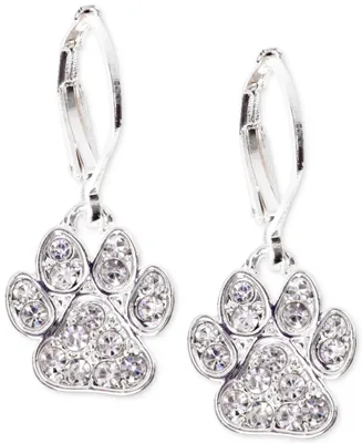 Pet Friends Jewelry Silver-Tone Pave Paw Drop Earrings