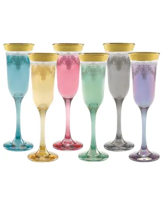 Lorren Home Trends Multicolor Flutes with a with Gold Band, Set of 6