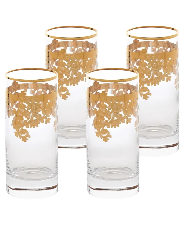 Lorren Home Trends Gold Embellished Champagne Flutes with Gold Rings, Set of 4