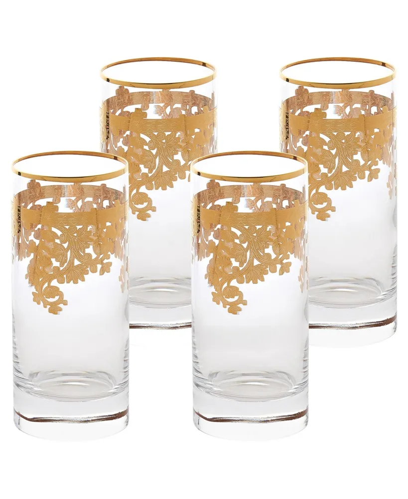 Lorren Home Trends Embellished 24K Gold Crystal High Ball Tumbler, Set of 4