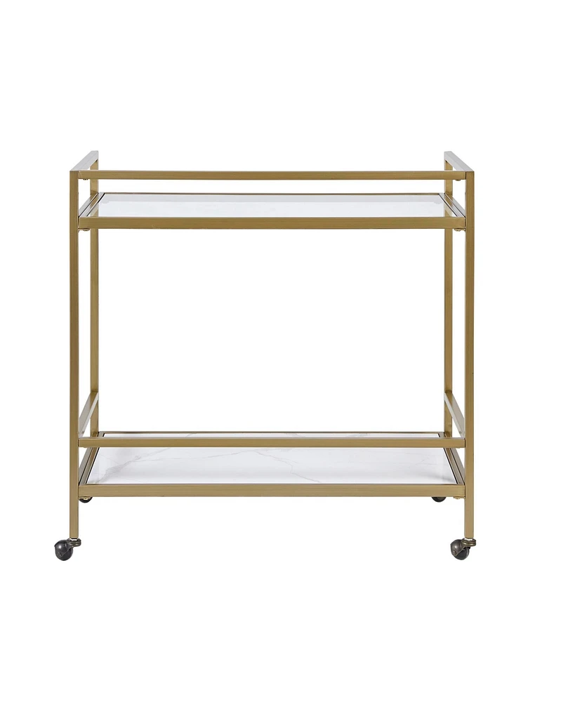 Martha Stewart Lionel 34"W Modern 2 Tier Bar Cart on Wheels with Antique Golden Frame