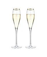 Viski Gold-Rimmed Crystal Champagne Flutes Set of 2, 8 Oz
