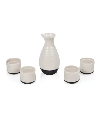 True Brands Fervor Ceramic Hot and Cold Sake Carafe and Cup Set, 5 Piece