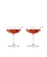 Viski Raye Faceted Crystal Coupe, Set of 2, 7 Oz