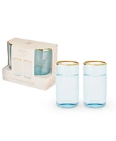 Twine Aqua Bubble Gold Rim Glass Tumblers, Set of 2, 16 Oz