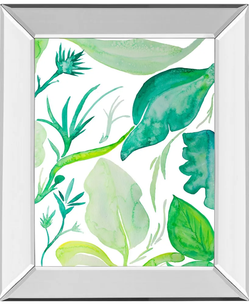 Classy Art Green Water Leaves Ii by Kat Papa Mirror Framed Print Wall Art, 22" x 26"