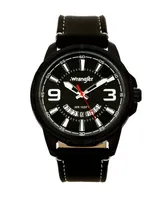 Wrangler Men's Watch, 48MM Black Ridged Case with Black Zoned Dial, Outer Zone is Milled with White Index Markers