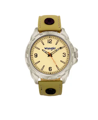 Wrangler Men's Taupe Leather Strap Watch, 46MM