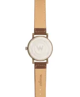 Wrangler Men's Watch, 50MM Antique Grey Case with Beige Dial, White Arabic Numerals, with White Hands, Brown Strap with White Stitching, Over Sized Cr