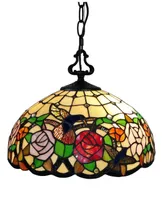 Amora Lighting Tiffany Style 2-Light Hummingbirds Floral Hanging Lamp