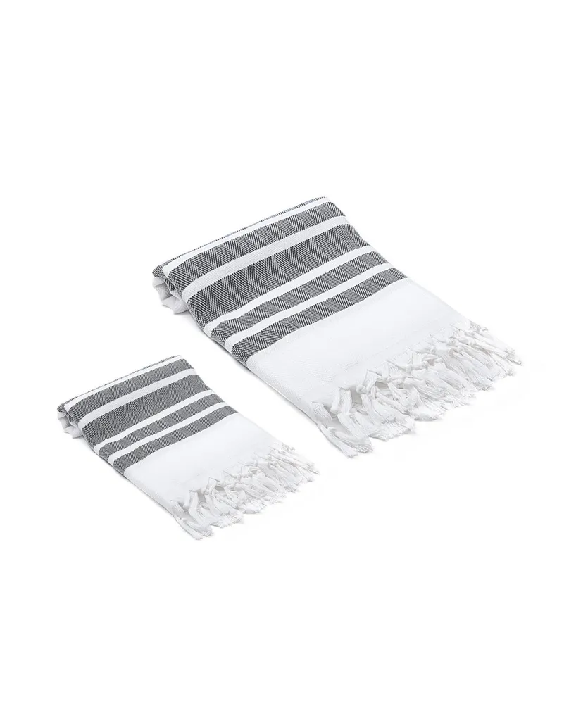 Dark Grey Stripe Linen Hand Towels (Set of 2)