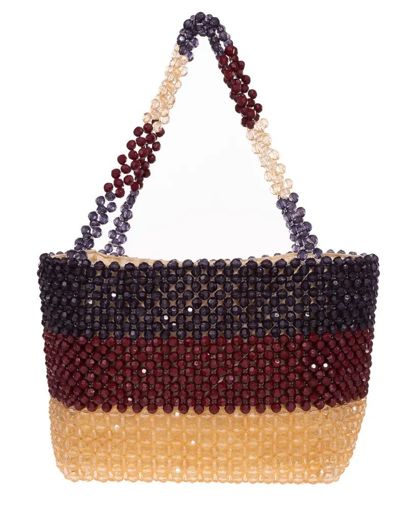 La Regale Macrame Bead Wide Stripe Mini Tote