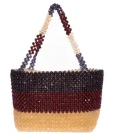 La Regale Macrame Bead Wide Stripe Mini Tote