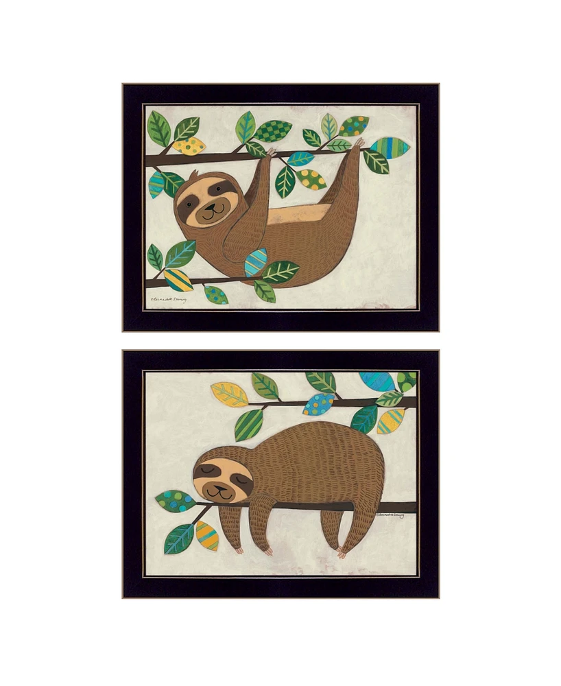 Trendy Decor 4U Cute Sloths 2-Piece Vignette by Bernadette Deming, Black Frame, 18" x 14"