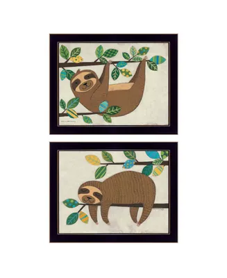 Trendy Decor 4U Cute Sloths 2-Piece Vignette by Bernadette Deming, Frame