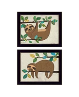 Trendy Decor 4U Cute Sloths 2-Piece Vignette by Bernadette Deming, Black Frame, 18" x 14"