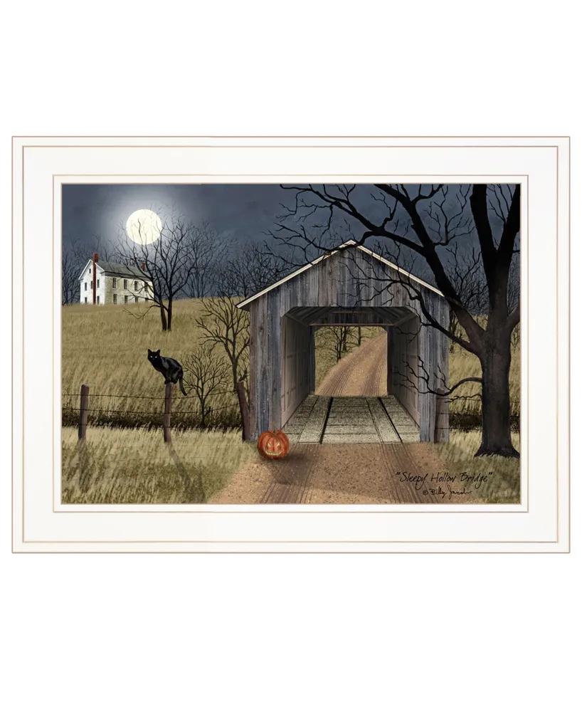 Trendy Decor 4U Sleepy Hollow Bridge by Billy Jacobs, Ready to hang Framed Print, White Frame, 19" x 15"