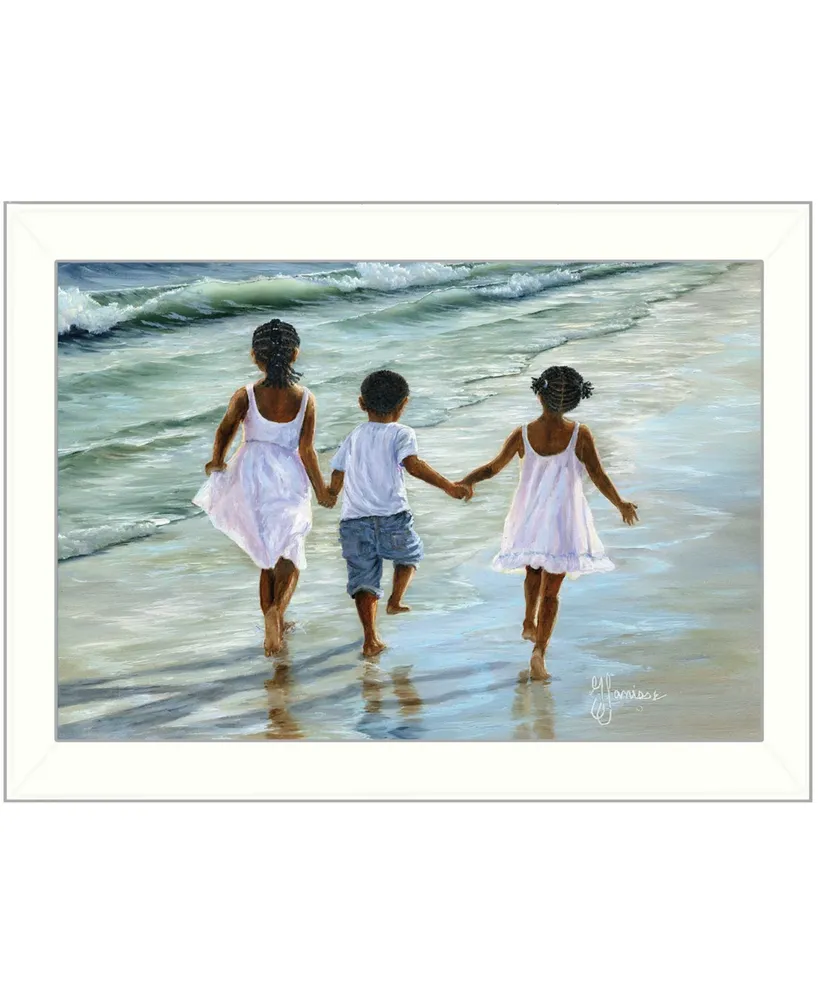 Trendy Decor 4U Running on the Beach By Georgia Janisse, Printed Wall Art, Ready to hang, White Frame, 14" x 10"