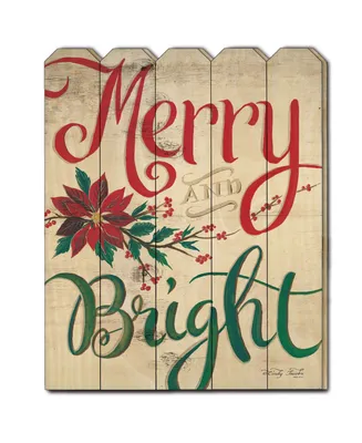 Trendy Decor 4U Merry Bright by Cindy Jacobs, Printed Wall Art on a Wood Picket Fence, 16" x 20"