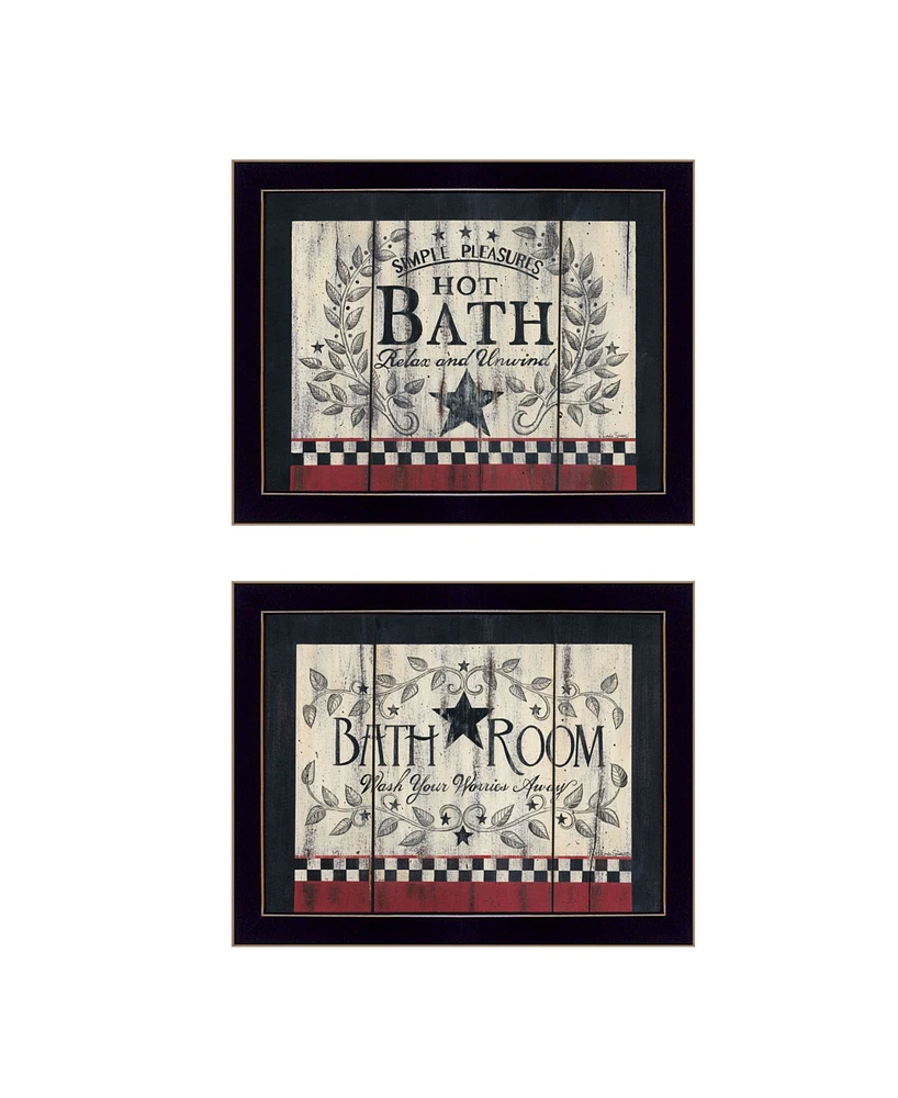 Trendy Decor 4U Hot Bath 2-Piece Vignette by Linda Spivey, Black Frame, 18" x 14"